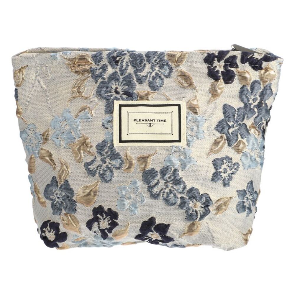 Floral Zipper Flower Cosmetic Bags for Foundations Lipsticks Gray Blue